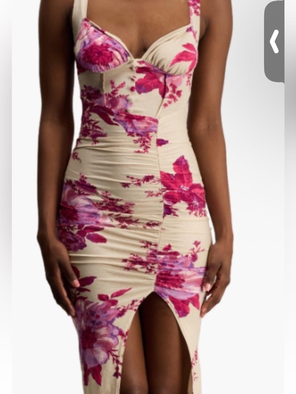 ASOS Floral Ruched Beige and Pink Maxi Dress NWT